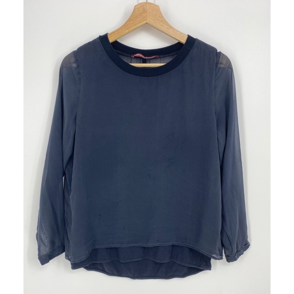 Comptoir Des Cotonniers Navy Blue Silk Layered Blouse - Picture 1 of 7